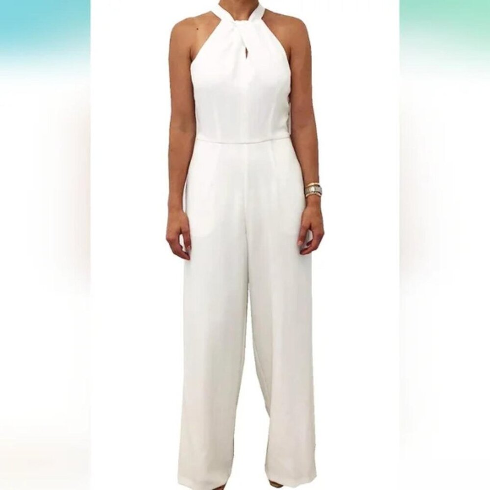JULIA JORDAN Womens White Zippered Twist-front Sleeveless Halter Evening